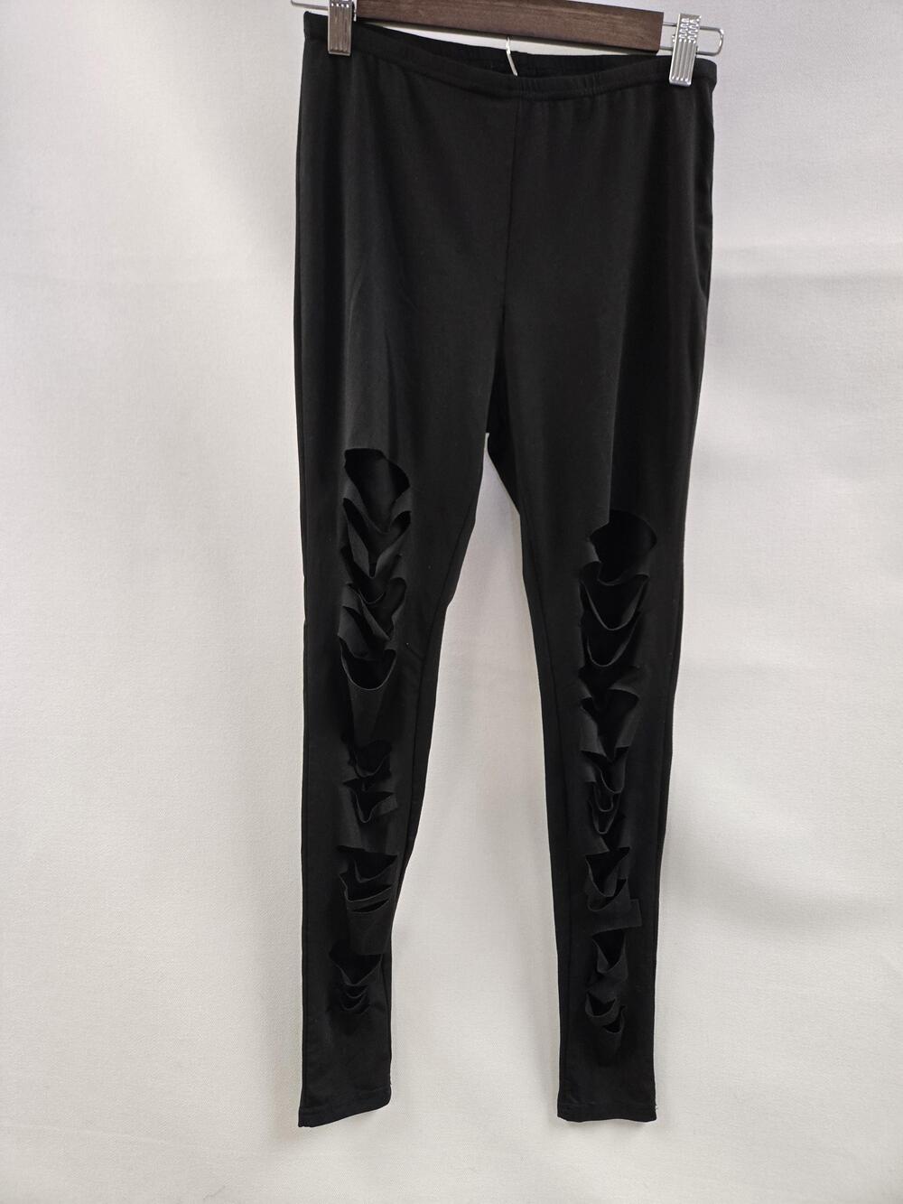 Shein Leggings Womens Medium Black Cut Out Distressed High Rise Stretch Pants